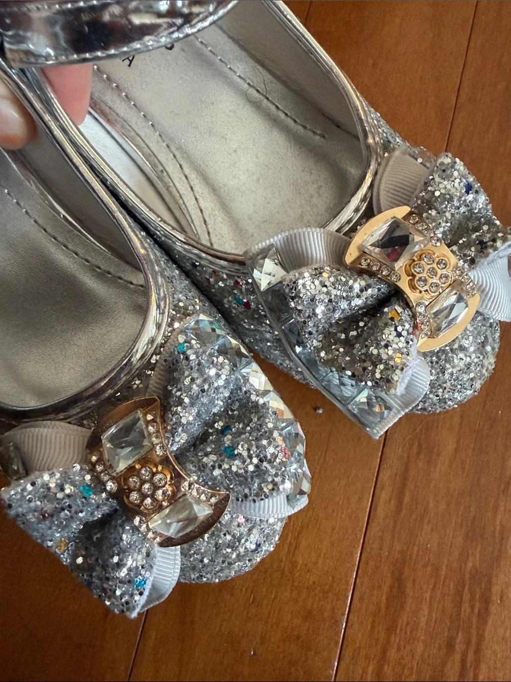Girls' Silver Glitter Mary Jane Heel Shoes